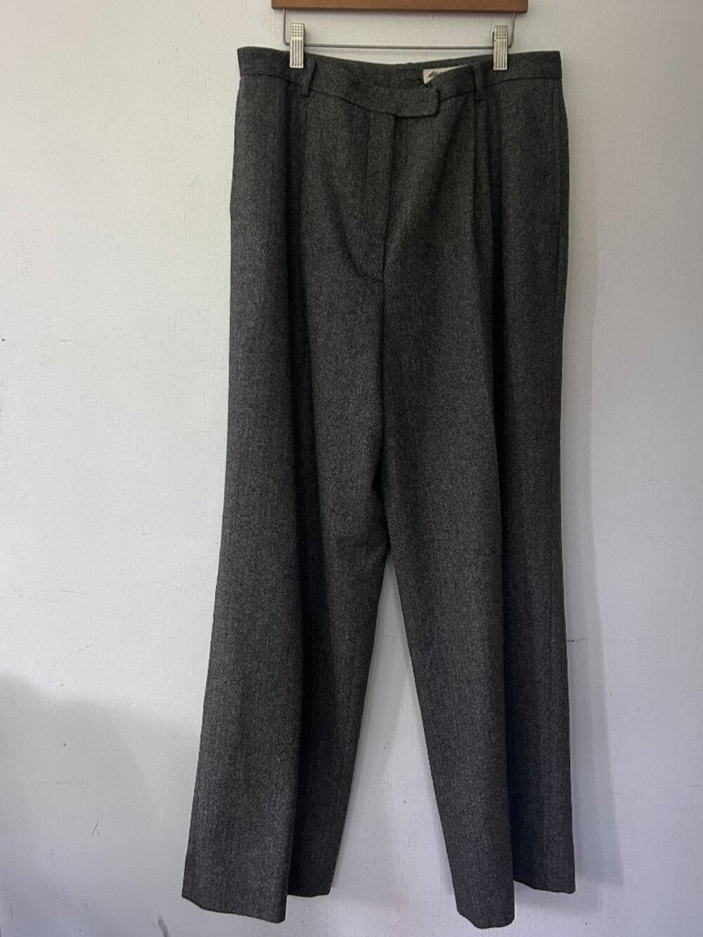 Eddie Bauer Hounds Tooth Wool Blend Trousers Womens 14 Tall Brown Gray VINTAGE